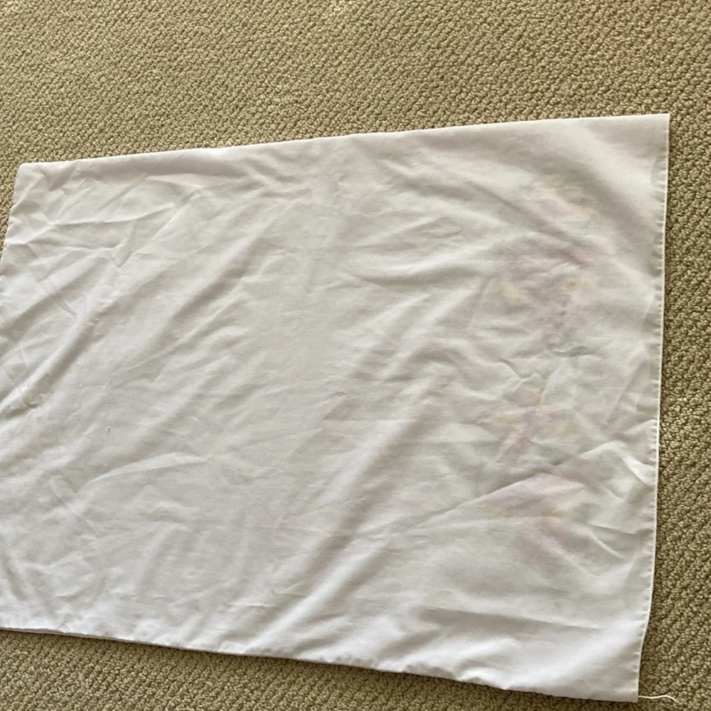 Hand Embroidered White Pillowcase Lavender Flowers Delicate Crafted Colorful EUC